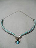 Native American Exceptional Vintage Navajo Turquoise Heishi Sterling Silver Necklace Old-Nativo Arts