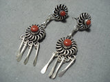 Al Lementino Fantastic Zuni Coral Sterling Silver Earrings Native American-Nativo Arts