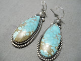 Important Vintage Native American Navajo #8 Turquoise Jeanette Dale Sterling Silver Earrings-Nativo Arts