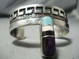 Superior Vintage Native American Navajo #8 Turquoise Sterling Silver Charoite Bracelet-Nativo Arts