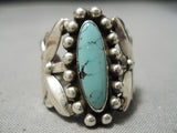 Rare Vintage Native American Navajo Blue Diamond Turquoise Sterling Silver Ring Old-Nativo Arts