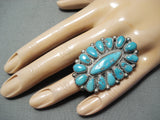Justin Wilson Vintage Native American Navajo Blue Gem Turquoise Sterling Silver Ring Old-Nativo Arts