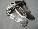 Wonderful Vintage Native American Navajo Huge Butterfly Turquoise Sterling Silver Pin Old-Nativo Arts