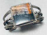 Natural Nature Scene Vintage Native American Navajo Petrified Wood Sterling Silver Bracelet Old-Nativo Arts