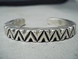 Signed Very Thick Vintage Native American Navajo Sterling Silver Bracelet Cuff-Nativo Arts