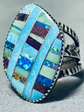 Huge Intricate Native American Turquoise Sterling Silver Inlay Ring-Nativo Arts