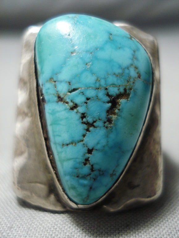 Monumental Vintage Native American Navajo Spiderweb Turquoise Sterling Silver Ring Old-Nativo Arts