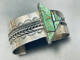 Jaw Dropping Vintage Native American Navajo Green Turquoise Sterling Silver Inlay Bracelet-Nativo Arts