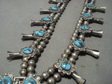 Opulent Vintage Navajo Persin Turquoise Native American Jewelry Silver Squash Blossom Necklace-Nativo Arts