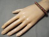 Heavy Thick!! Native American Navajo Squared Coral Sterling Silver Bracelet Cuff-Nativo Arts