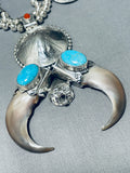 Native American 270 Gram Southwestern Turquoise Sterling Silver Squash Blossom Necklace-Nativo Arts