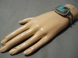 Rare Vintage Native American Navajo Basalt Turquoise Sterling Silver Bracelet Old-Nativo Arts