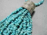 Museum Vintage Native American Navajo Huge Drum Sterling Silver Bead Turquoise Necklace-Nativo Arts