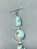 Gorgeous Native American Navajo Green Turquoise Sterling Silver Link Bracelet-Nativo Arts