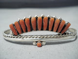 Exquisite Zuni Coral Needlepoint Sterling Silver Bracelet Native American-Nativo Arts