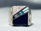 Native American Men's Squared Turquoise Inlay Thick Sterling Silver Vintage Ring-Nativo Arts