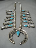 Tremendous Vintage Native American Navajo Turquoise Sterling Silver Squash Blossom Necklace-Nativo Arts