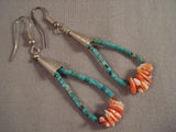 Beautiful Turquoise Heishi And Shell Native American Jewelry Silver Earrings Vintage Navajo Earrings Old-Nativo Arts