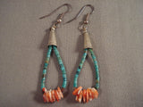 Beautiful Turquoise Heishi And Shell Native American Jewelry Silver Earrings Vintage Navajo Earrings Old-Nativo Arts