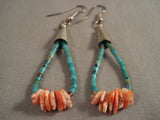 Beautiful Turquoise Heishi And Shell Native American Jewelry Silver Earrings Vintage Navajo Earrings Old-Nativo Arts