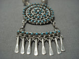 Beautiful Vintage Native American Jewelry Zuni Turquoise Intricacy Sterling Silver Dangle Necklace Old-Nativo Arts