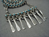 Beautiful Vintage Native American Jewelry Zuni Turquoise Intricacy Sterling Silver Dangle Necklace Old-Nativo Arts