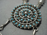 Beautiful Vintage Native American Jewelry Zuni Turquoise Intricacy Sterling Silver Dangle Necklace Old-Nativo Arts