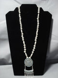 Beautiful Vintage Native American Jewelry Zuni Turquoise Intricacy Sterling Silver Dangle Necklace Old-Nativo Arts