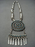 Beautiful Vintage Native American Jewelry Zuni Turquoise Intricacy Sterling Silver Dangle Necklace Old-Nativo Arts