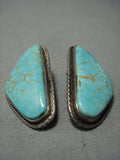 Beautiful Vintage Navajo #8 Turquoise Sterling Native American Jewelry Silver Earrings-Nativo Arts