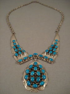 Beautiful Vintage Navajo 'Domes Of Turquoise' Native American Jewelry Silver Necklace Old-Nativo Arts