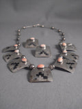 Beautiful Vintage Navajo 'Geomtric Pueblo' Pink Rhodolyte Native American Jewelry Silver Necklace-Nativo Arts