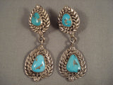 Beautiful Vintage Navajo Persin Turquoise Dnagling Native American Jewelry Silver Earrings-Nativo Arts