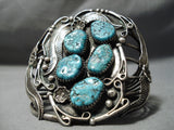 One Of Best Vintage Native American Navajo Leaf Sterling Silver Garden Turquoise Bracelet Old-Nativo Arts