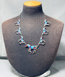 One Of The Best Vintage Native American Navajo Turquoise Horse Inlay Sterling Silver Necklace-Nativo Arts