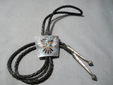 Impressive Vintage Native American Zuni Turquoise Sterling Silver Bolo Tie Old-Nativo Arts