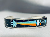 Thicker Native American Navajo Turquoise Long Kachina Sterling Silver Bracelet-Nativo Arts