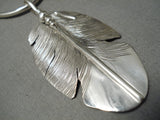 Intricate!! Hand Carved Native American Navajo Sterling Silver Feather Necklace-Nativo Arts
