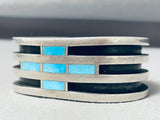 Heavy Small Wrist Vintage Native American Navajo Turquoise Inlay Sterling Silver Cross Bracelet-Nativo Arts