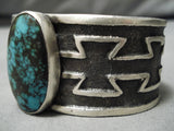Native American Heavy Rare Royston Turquoise Geometric Sterling Silver Bracelet Cuff-Nativo Arts