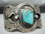 Superior Vintage Native American Navajo Turquoise Sterling Silver Patina Bracelet-Nativo Arts