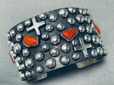 One Of The Best Ever Native American Navajo Coral Cross Sterling Silver Bracelet-Nativo Arts