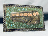 Turquoise School Bud Unique Vintage Native American Navajo Sterling Silver Buckle-Nativo Arts