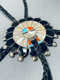 Huge Detailed Lonjose Sensational Native American Zuni Turquoise Sterling Silver Bolo-Nativo Arts
