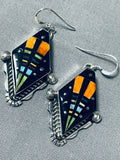 Extremely Intricate Native American Navajo Outer Space Turquoise Sterling Silver Earrings-Nativo Arts