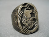 Tremendous Vintage Native American Navajo Hand Carved Buffalo Sterling Silver Naitve Ring-Nativo Arts