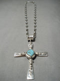 Heavy Huge Cross Christian Native American Navajo Sterling Silver Turquoise Necklace-Nativo Arts