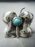 Detailed Vintage Native American Navajo Turquoise Butterfly Sterling Silver Ring-Nativo Arts