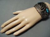 One Of The Most Unique Vintage Native American Navajo Bear Turquoise Sterling Silver Bracelet-Nativo Arts