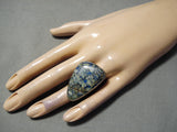 Spectacular Vintage Native American Navajo Spiderweb Turquoise Sterling Silver Ring Old-Nativo Arts